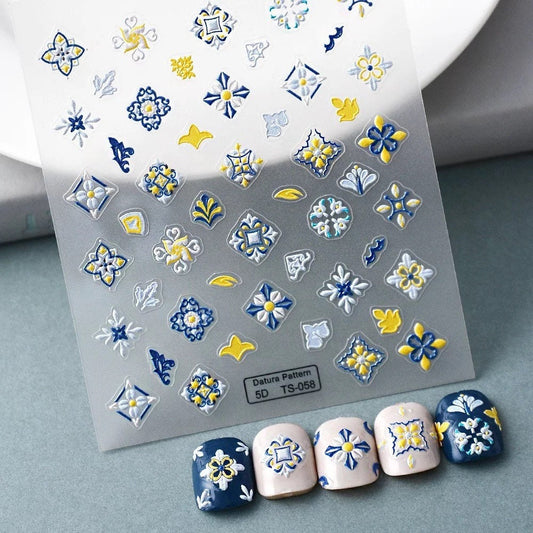 Nail stickers / Nail art / Yellow butterfly and flowers nail stickers / DIY Manicure Art Nails