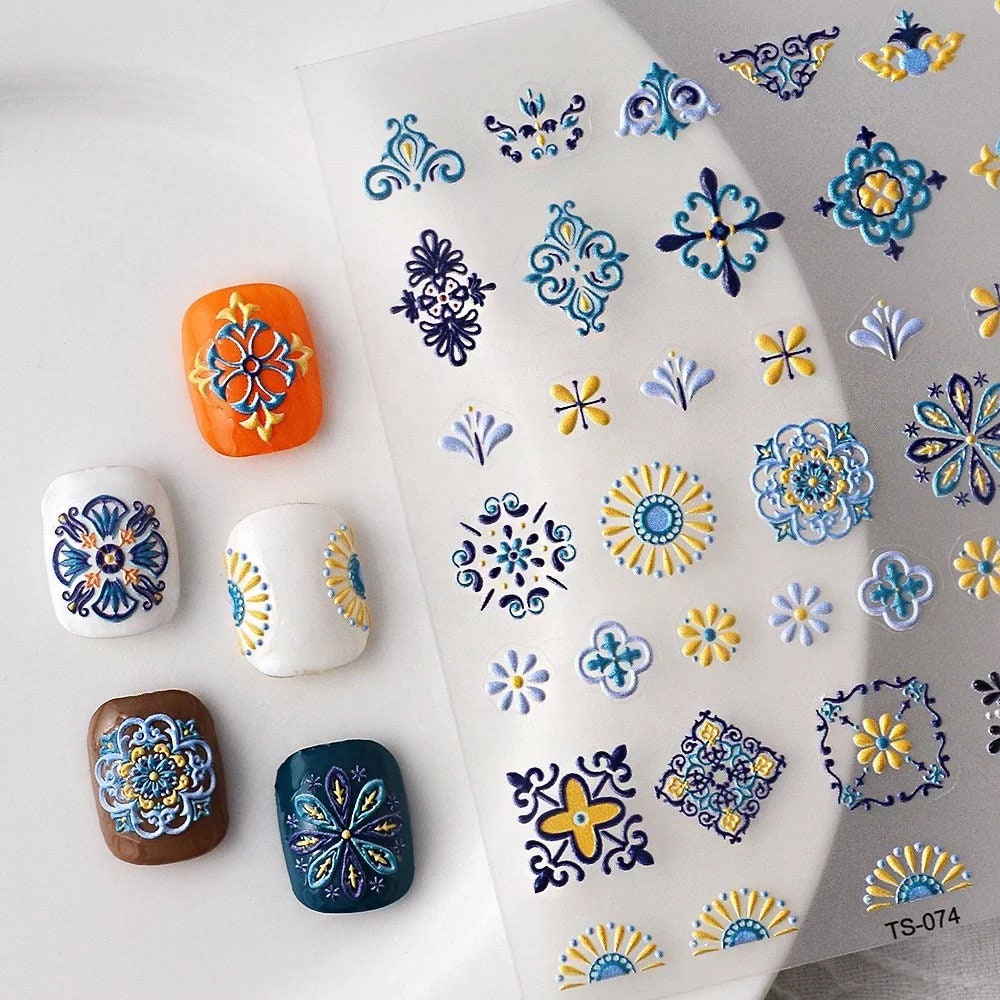 Nail stickers / Nail art / Yellow butterfly and flowers nail stickers / DIY Manicure Art Nails