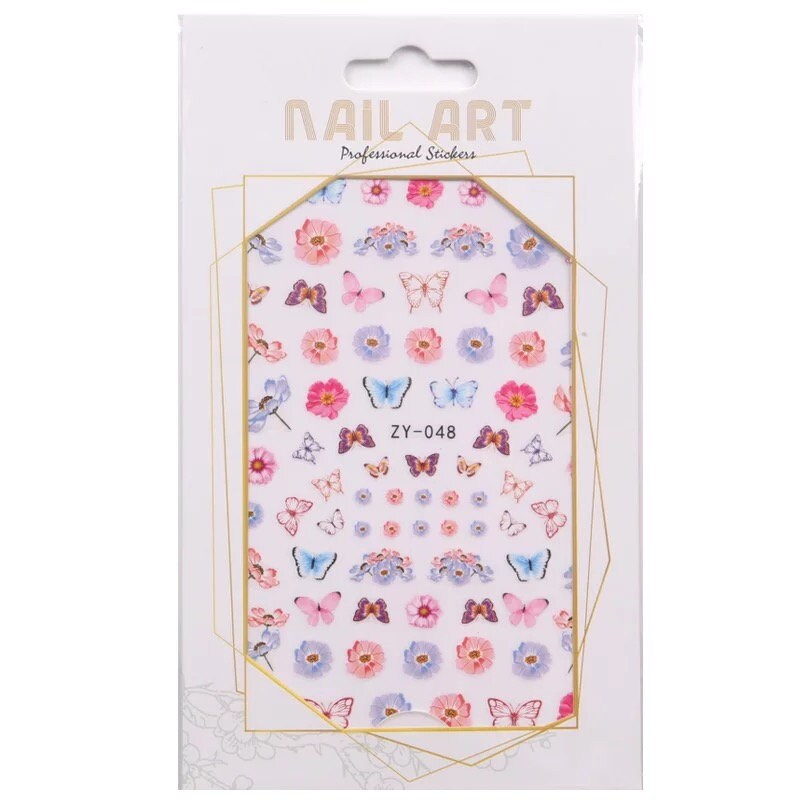 Nail stickers / Nail art / Pink and blue butterfly and flowers nail stickers / DIY Manicure Art Nails