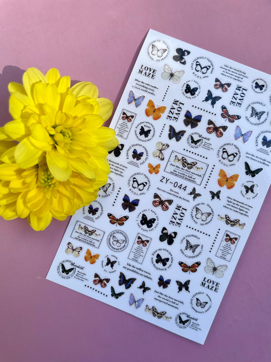 Nail stickers / Nail art / Yellow butterfly and flowers nail stickers / DIY Manicure Art Nails