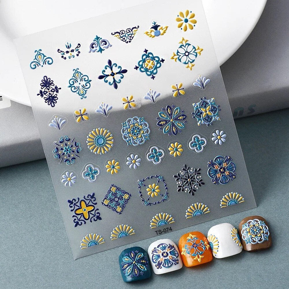 Nail stickers / Nail art / Yellow butterfly and flowers nail stickers / DIY Manicure Art Nails