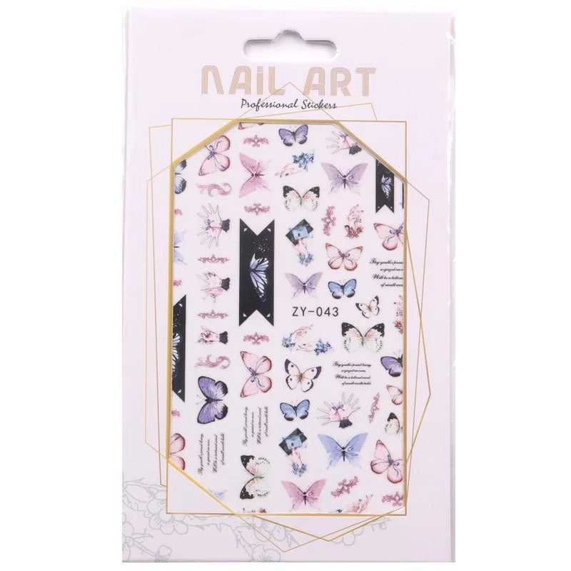 Nail stickers / Nail art / Pastels butterfly and flowers nail stickers / DIY Manicure Art Nails