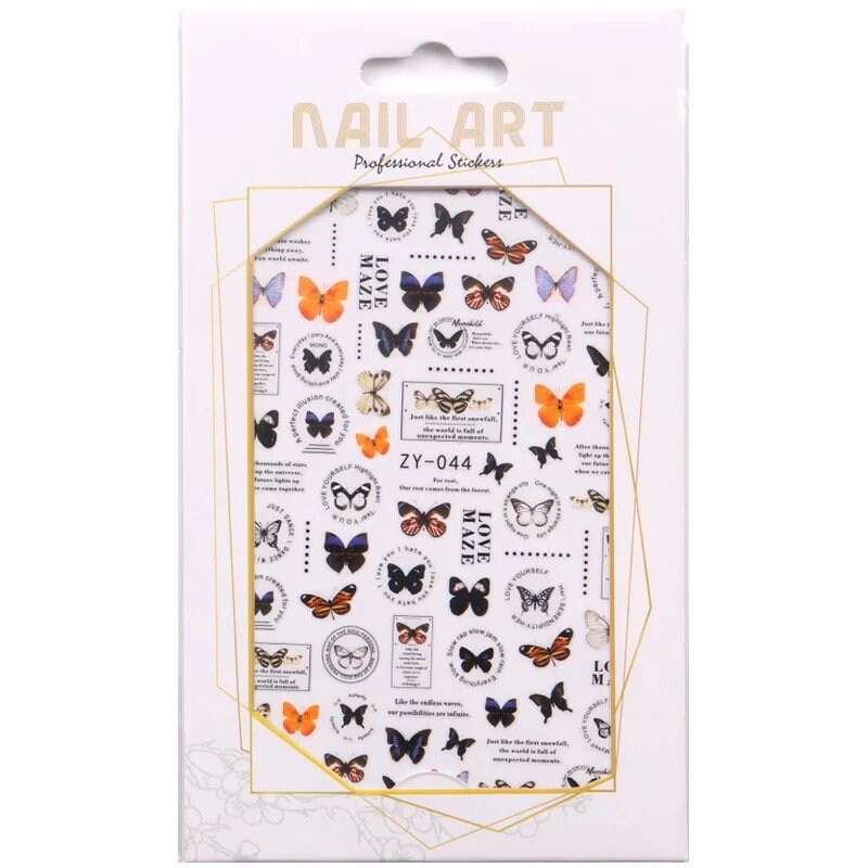 Nail stickers / Nail art / Yellow butterfly and flowers nail stickers / DIY Manicure Art Nails
