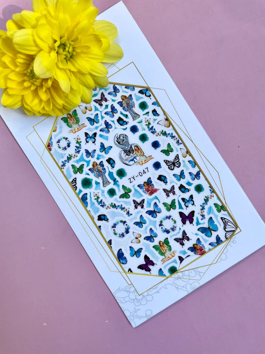 Nail stickers / Nail art / blue butterfly and fairies nail stickers / DIY Manicure Art Nails