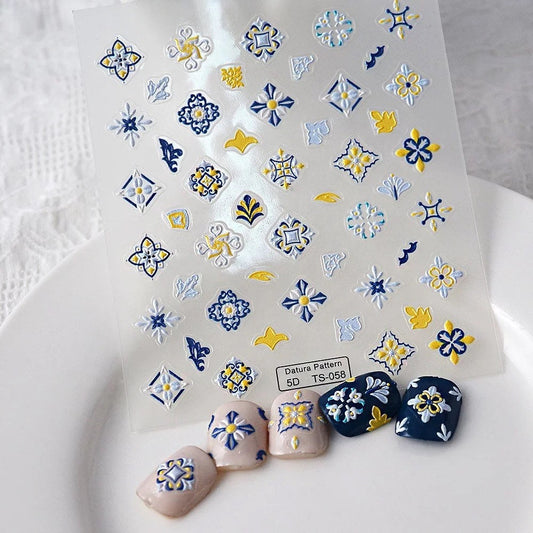 Nail stickers / Nail art / Yellow butterfly and flowers nail stickers / DIY Manicure Art Nails