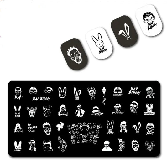 Bad Bunny Nails Stamp plate For DIY Manicure Art Nail Stamping Tool Stamping Plate
