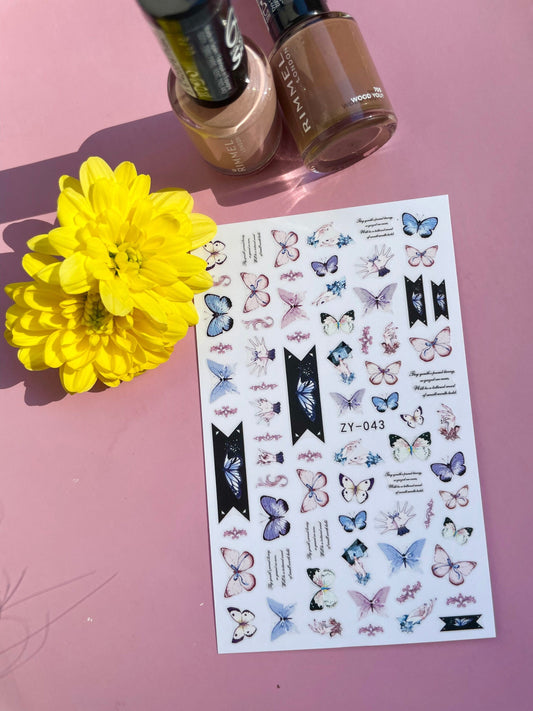 Nail stickers / Nail art / Pastels butterfly and flowers nail stickers / DIY Manicure Art Nails