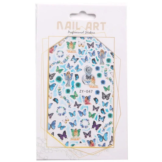 Nail stickers / Nail art / blue butterfly and fairies nail stickers / DIY Manicure Art Nails