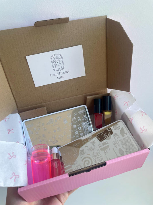 Starter Bundle: 2 Magical/horror stamping plates + 2 stamping plate polishes + Stamper and scrapper + BONUS GIFT of strawberry cuticle oil